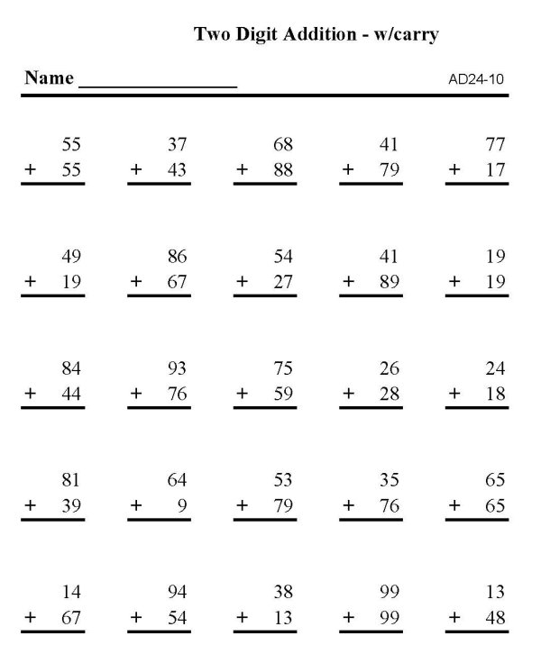 BlueBonkers Addition Sheets Practice 2 Digit Numbers P10