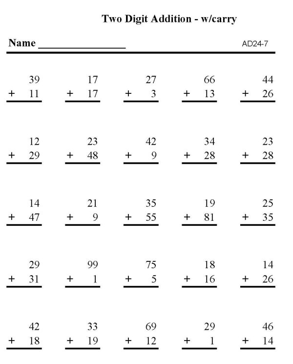 BlueBonkers Printable Math Addition Sheets Practice 2 Digit Numbers P7