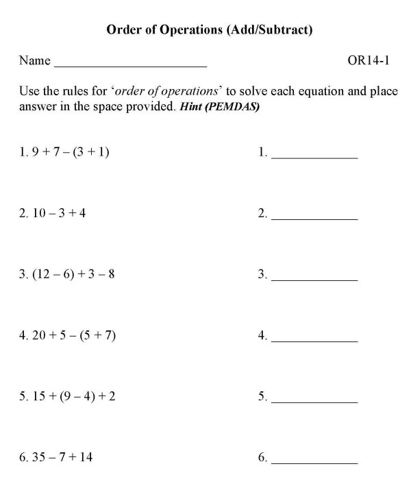 BlueBonkers Free Printable Math Sheets Order Of Operations Add Sub P1